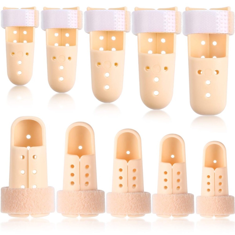 BBTO 10 Pcs Mallet Finger Splint, 5 Sizes Finger Support Brace Stabilizer Straightener Plastic Fingertip Protectors Arthritis Knuckle Immobilization for Thumb Pinky Middle Index Ring(Beige)