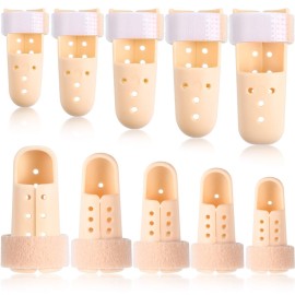 BBTO 10 Pcs Mallet Finger Splint, 5 Sizes Finger Support Brace Stabilizer Straightener Plastic Fingertip Protectors Arthritis Knuckle Immobilization for Thumb Pinky Middle Index Ring(Beige)