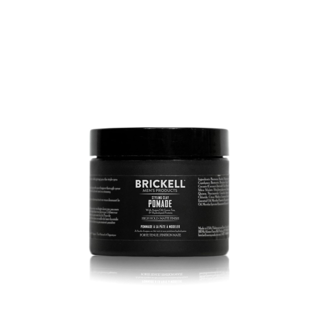 Brickell Men\'s Products Hair Styling Clay Pomade For Men, Natural & Organic with Strong Hold & Matte Finish, Product for Modern Hairstyles, 2 Ounces, Scented