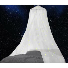 BCBYou Mosquito Net Canopy with Glow in Dark Stars for Baby, Kids, and Adults - Cover The Crib, Kids Bed, Full Size Bed (White)