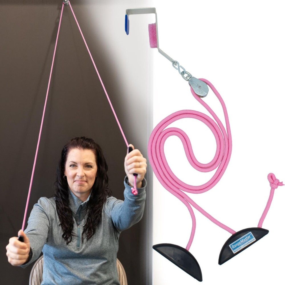 RangeMaster PinkRanger Over The Door Shoulder Pulley for Physical Therapy  Aids Pain Free Range of Motion in Frozen Shoulder  Adjustable Cleated Handles, Metal Bracket Door Attachment