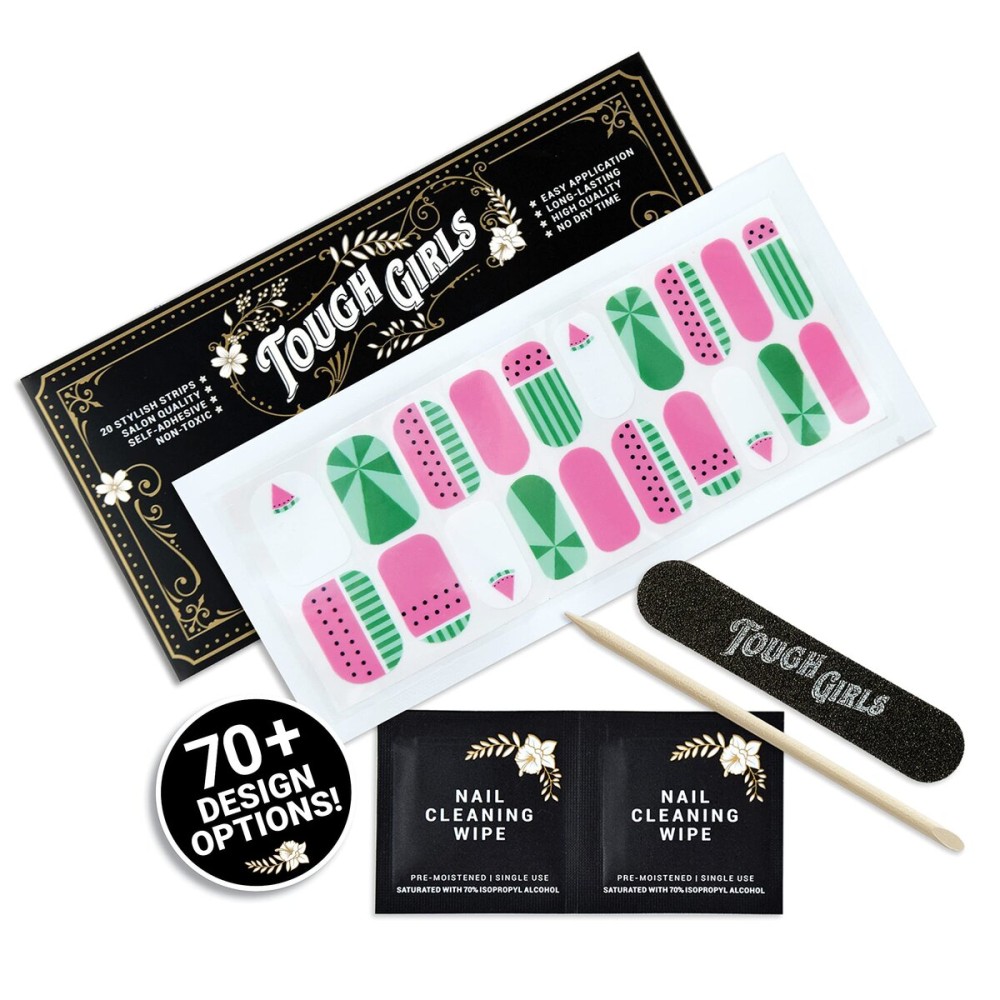 TOUGH GIRLS | 20 Exquisite Gel Nail Polish Strips w/Application Accessories - No UV/LED Lamp Required (Watermelon)