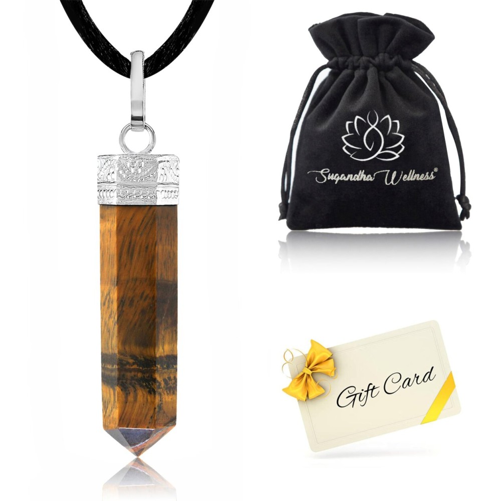 Sugandha Wellness Tiger Eye Healing Crystal Necklace - Confidence & Protection Stone Pendant. Inner Power & Focus. Jewelry Gift for Yoga, Meditation & Reiki