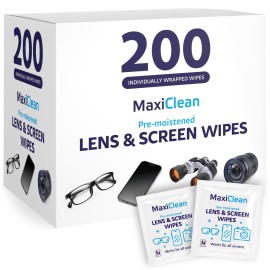Lens Wipes for Eyeglasses - 200 Lens Wipes Individually Wrapped, Pre-moistened Eyeglass Cleaning Wipes, for Glasses Cleaner, Sunglasses, Camera Lenses, Laptop Screens, Phones, Happy Eye Glasses
