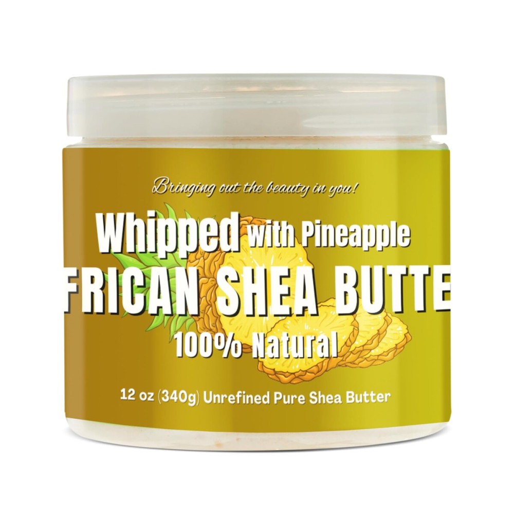 RA COSMETICS Whipped Shea Butter Pineapple - 12oz | 100% Pure & Natural African Shea Butter for Men & Women - Ultimate Handcrafted Moisturizer with Essential Vitamins for Radiant Skin & Luscious Hair