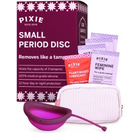 Pixie Menstrual Disc for Feminine Care - Ranked 1 for Best Tampon Alternative Period Disc - 100% Medical-Grade Silicone - Removes Like a Tampon - Wear 12 Hours - Capacity of 3 Tampons (Small)