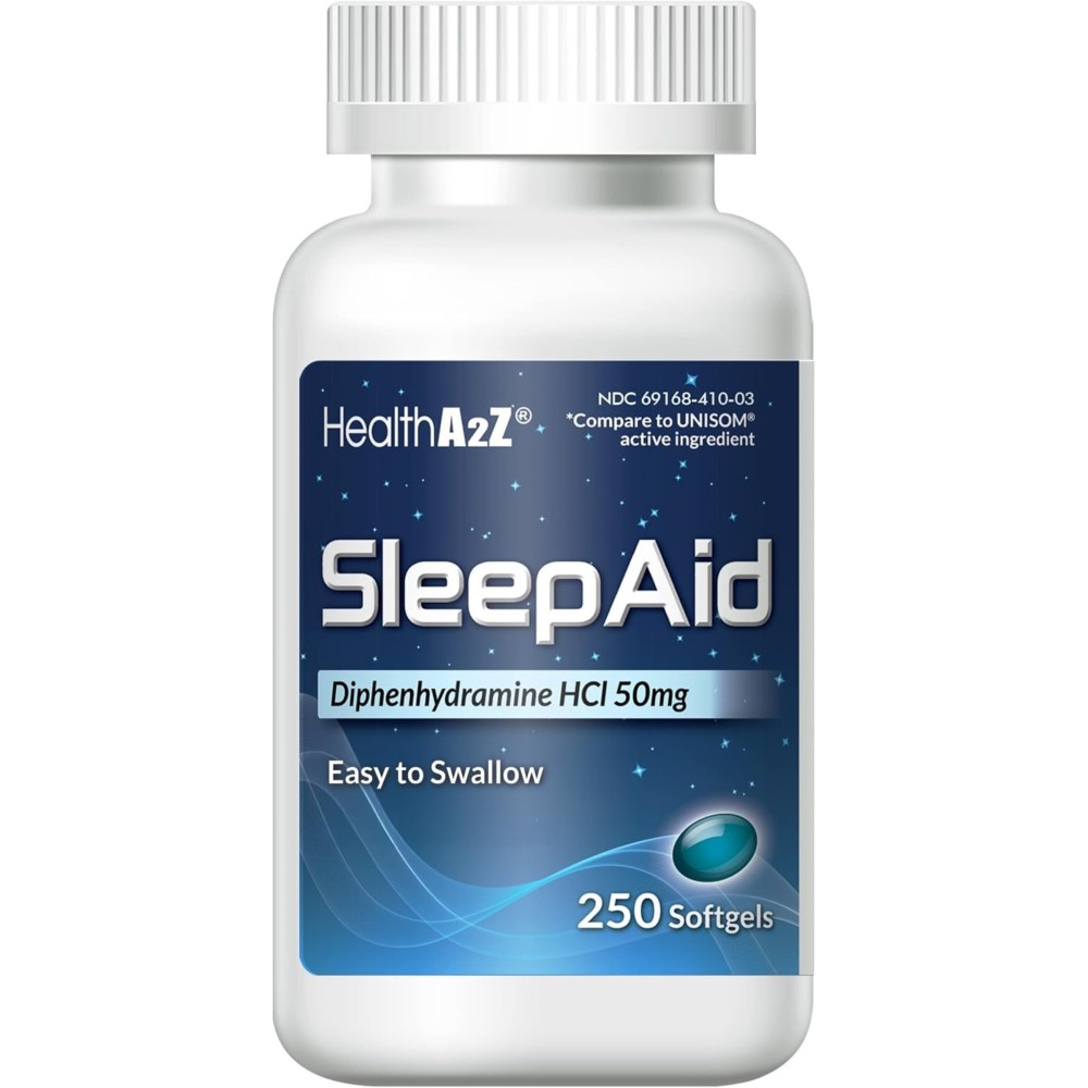 HealthA2Z Sleep Aid, Diphenhydramine Softgels, 50mg, Supports Deeper, Restful Sleeping (250 Counts)