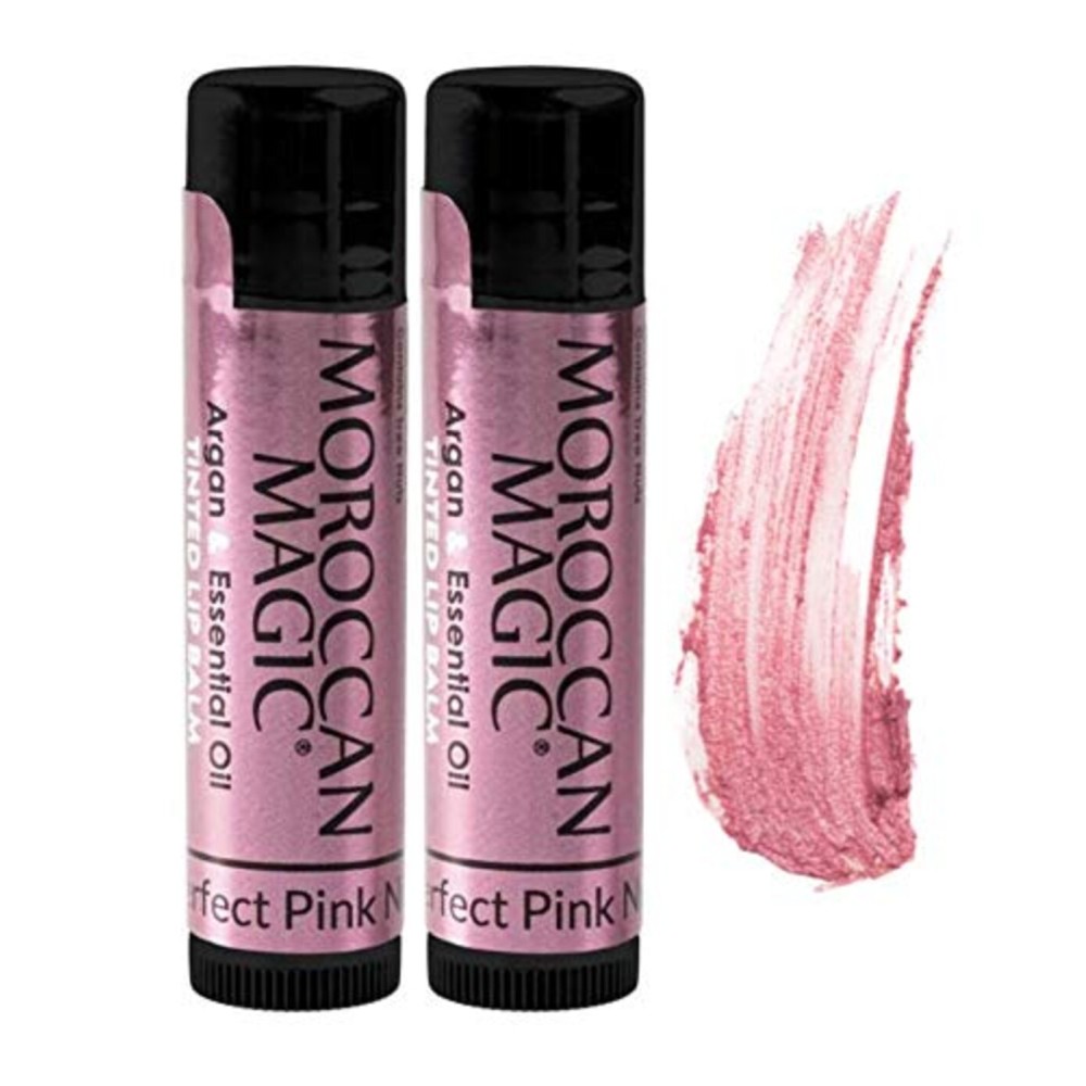 Moroccan Magic Perfect Pink Tinted Lip Balm | Made with Natural Cold Pressed Argan and Essential Oils | Lip Balm | Smooth Application | Non-Toxic, Cruelty Free | 2 Pack