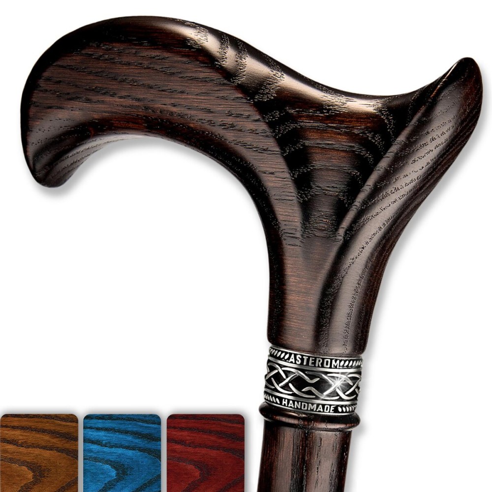 Asterom Walking Cane - Handmade, Ergonomic, Canes for Men - Wooden Walking Sticks for Seniors, Unique, Cool (Walnut, 36 Inches)