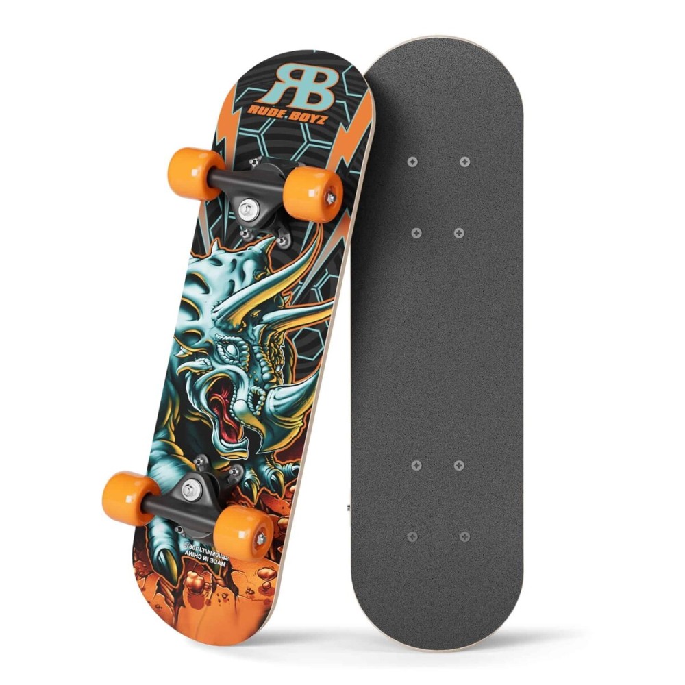 RUDEBOYS 17 Inch Mini Wooden Beginner Skateboard (Dinosaur Design)