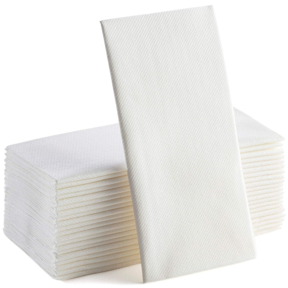 50 Count Disposable Hand Towels for Bathroom - Paper Guest Towels White Dinner Napkins, Linen Feel Guest Napkins Events Parties 16x16