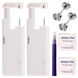 KAIQIKAIXI 2Pcs Ear Piercing Kit Automatic And Painless Ear Nail Gun Disposable Aseptic Household Ear Piercing Gun Portable Ear Piercing Gun Group Ear Piercing Tools (5mm, Silver)