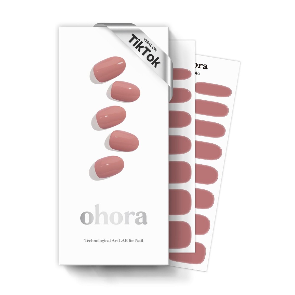 ohora Semi Cured Gel Nail Strips (N Ash Pink) - Pink, Solid, Works with Any UV/LED Lamps, Salon-Quality, Long Lasting, Easy to Apply & Remove - Includes 2 Prep Pads, Nail File & Wooden Stick
