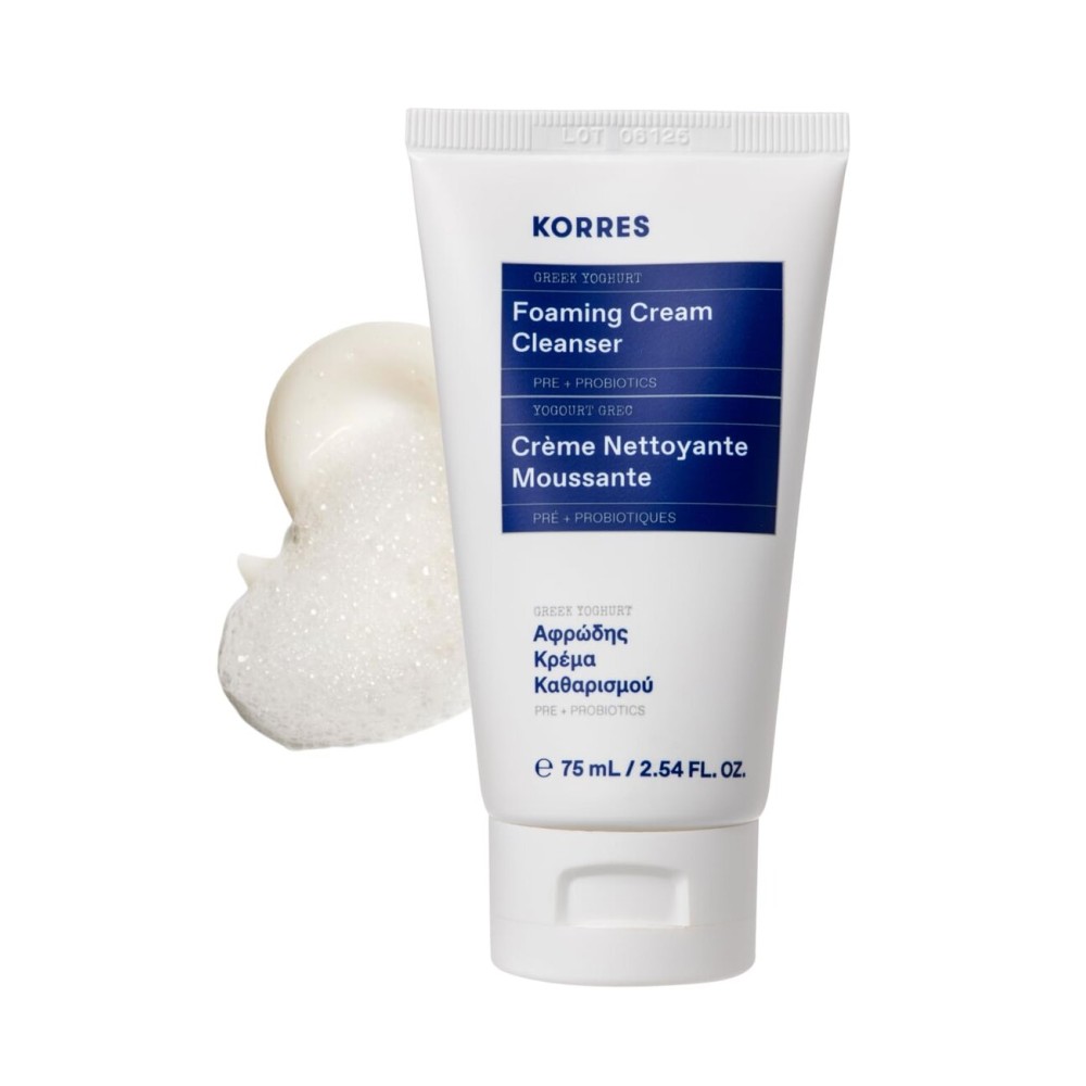 KORRES Greek Yoghurt Foaming Cream Cleanser, Hydrating, Deep Cleansing Skin Care, Makeup Remover, Face Wash for Women, Cream to Foam Facial Cleanser for Dry, Oily, Sensitive, Any Skin Type, 2.5 fl oz