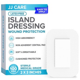 JJ CARE Waterproof Adhesive Island Dressing [Pack of 25], 4 x 5 Sterile Bordered Gauze, Breathable Island Wound Dressing, Individually Wrapped Adhesive Gauze Bandages with Non-Stick Central Pad