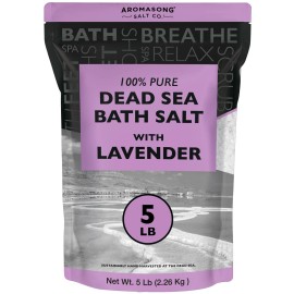 Aromasong Pure Dead Sea Salt for Soaking with 100% Natural Lavender, 5 LB - Spa Bath Salt Fine Grain - Body Wash Scrub - Soak for Women & Men- Bulk Resealable Pack (Packaging May Vary)