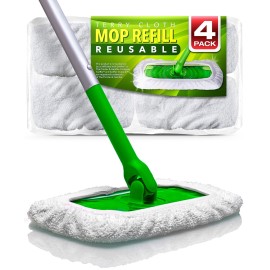 VanDuck Reusable 100% Cotton Mop Pads Compatible with Swiffer Sweeper (4-Pack), Terry Cloth Mop Covers Washable for Wet Mopping and Floor Cleaning (Handle is Not Included)