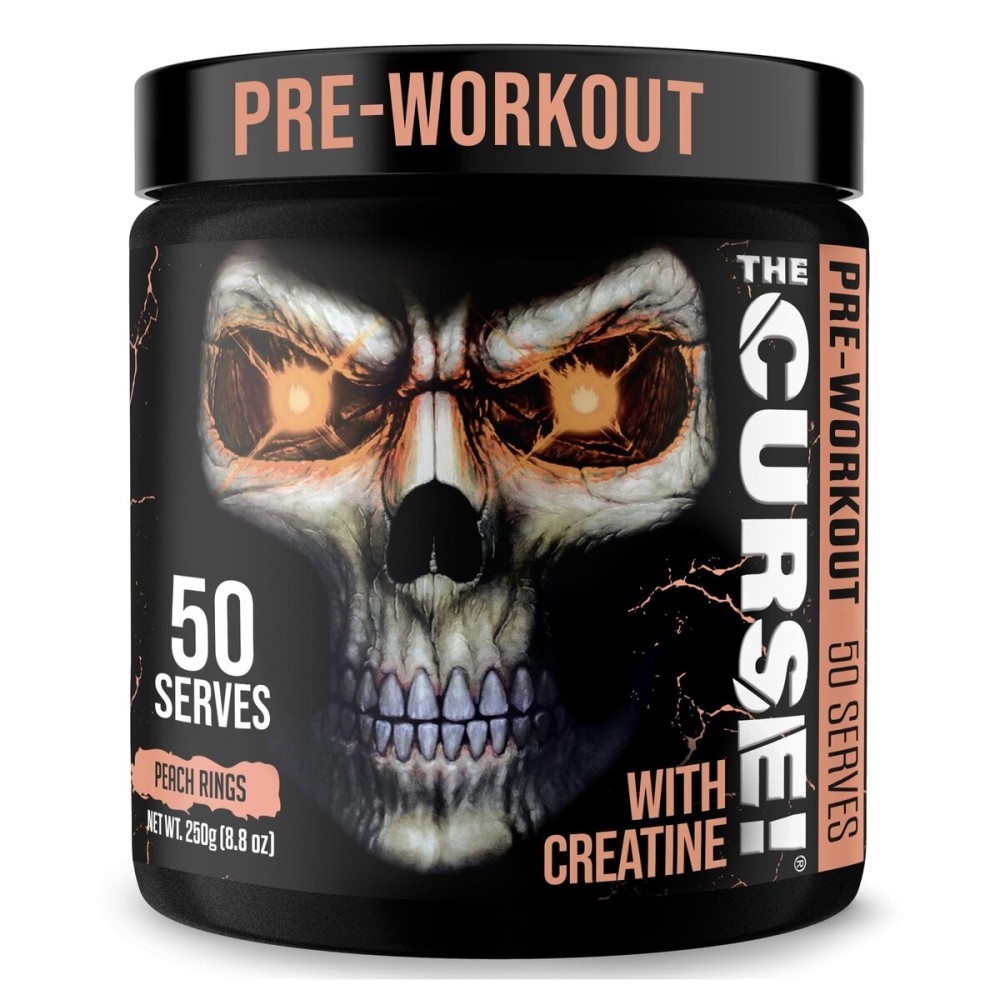 JNX SPORTS The Curse! Pre Workout Powder for Men & Women, Caffeine, Beta-Alanine, Creatine, L-Citrulline, 50 Servings, Peach Rings Flavor - Boost Energy, Strength & Focus