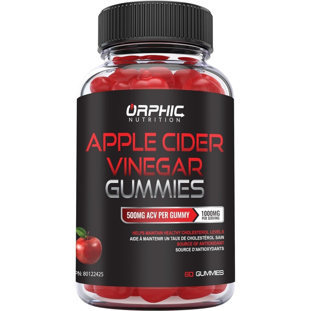 ORPHIC NUTRITION Apple Cider Vinegar Gummies - 1000mg - ACV Weight Loss Gummies - Supports Digestion, Detox & Cleansing - VIT B12, Beetroot - Gomitas de Vinagre de Manzana (60 pcs)