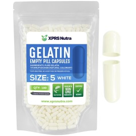 XPRS Nutra Size 5 Empty Capsules - 100 Count Very Small Empty Gelatin Capsules - Pills DIY Capsule Filling - Fillable Pill Gel Caps for Do-It-Yourself Vitamin Supplements (White)