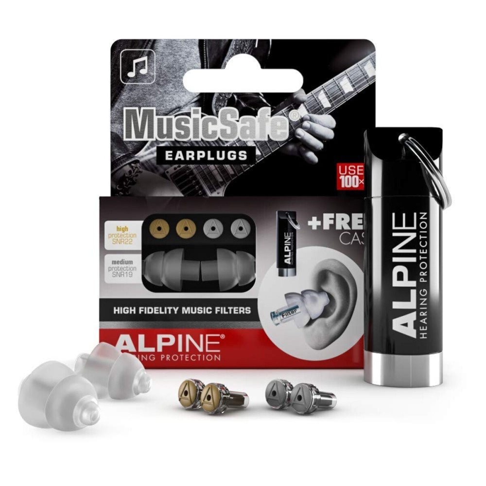 Alpine MusicSafe - High Fidelity Earplugs for Musicians - 2 Interchangeable Filter Sets: 19 & 22 dB - Professional Musician Hearing Protection - Transparent