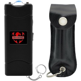 FIGHTSENSE Mini Stun Gun Keychain & Pepper Spray Combo Pack for Self Defense Kit - Extremely Powerful Stun Gun Flashlight for Women (Black Bling)