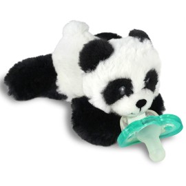 RaZbaby JollyPop Pacifier, Holder w/Detachable Baby Pacifier, Stuffed Animal RaZbuddy, All Ages 0M+, 100% Medical Grade USA Made Silicone, Machine Washable, Textured & Easy to Hold - Panda