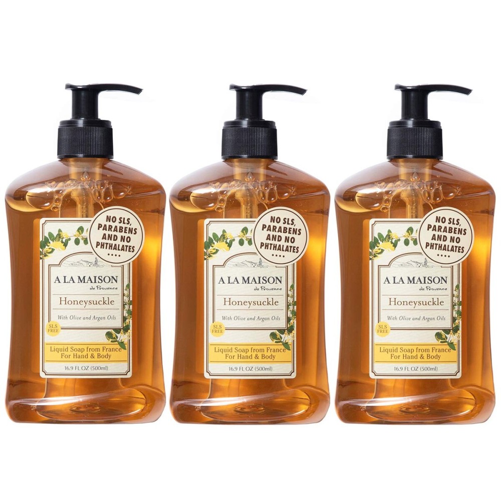 A LA MAISON de Provence Liquid Soap Honeysuckle, 16.9 Fl Oz (Pack of 3)