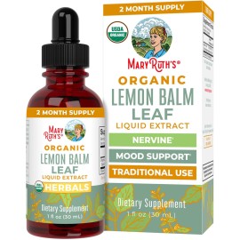 MaryRuth Organics Lemon Balm Leaf Liquid Extract | Mood Support | Relaxation | Calming | Nervine Herbal | Lemon Balm Tincture | USDA Organic | Vegan | Non-GMO | Gluten Free | 1 Fl Oz