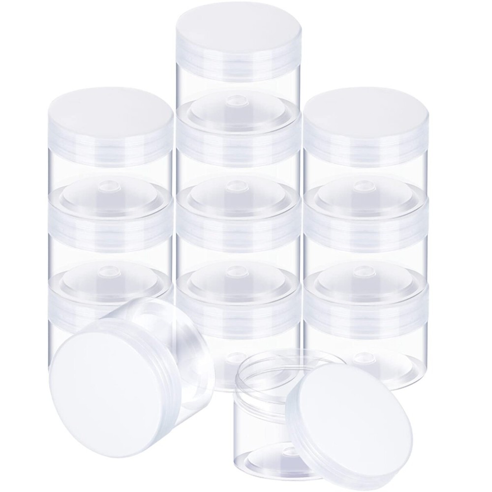 SATINIOR 12 Pack 8 oz Plastic Container Jars with Lids Round Clear Travel Cosmetic Container Slime Jars for Toiletries, Lotion, Cream, Ointments, Makeup, Rhinestone, Samples, Kitchen Storage(Clear)