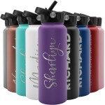 Amazing Items Personalized Water Bottle w/Straw & Lid, 40 oz - Purple | Custom Large Stainless Steel Sports Water Bottle w/Name and Text - Double-Wall, Vacuum Insulated - Rotating Handle