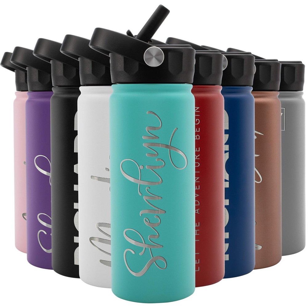 Amazing Items Personalized Water Bottle w/Straw & Lid, 18 oz - Teal | Custom Stainless Steel Sports Water Bottle w/Name and Text - Double-Wall, Vacuum Insulated - Rotating Handle