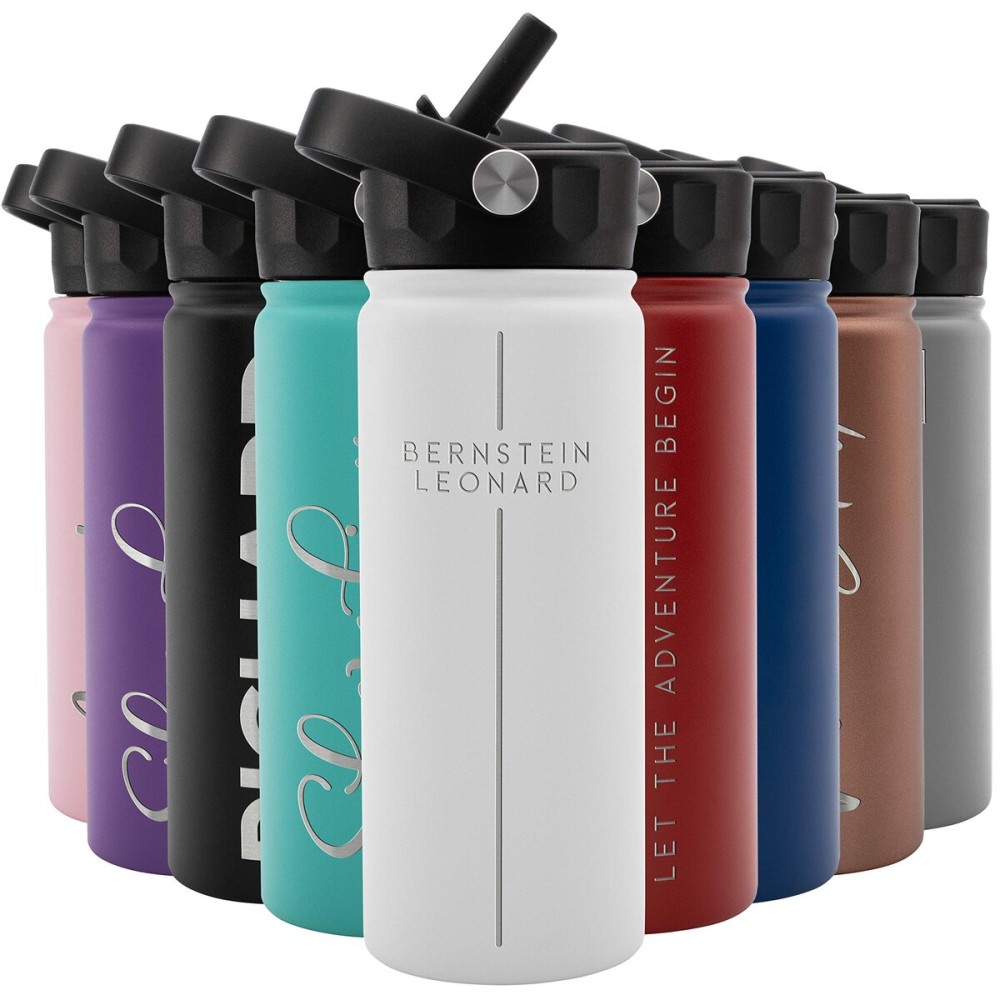 Amazing Items Personalized Water Bottle w/Straw & Lid, 18 oz - White | Custom Stainless Steel Sports Water Bottle w/Name and Text - Double-Wall, Vacuum Insulated - Rotating Handle