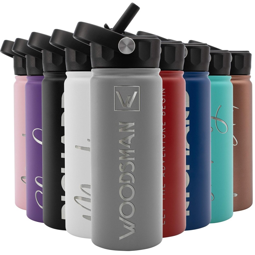 Amazing Items Personalized Water Bottle w/Straw & Lid, 18 oz - Gray | Custom Stainless Steel Sports Water Bottle w/Name and Text - Double-Wall, Vacuum Insulated - Rotating Handle