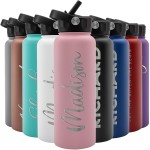 Amazing Items Personalized Water Bottle w/Straw & Lid, 40 oz - Pink | Custom Large Stainless Steel Sports Water Bottle w/Name and Text - Double-Wall, Vacuum Insulated - Rotating Handle