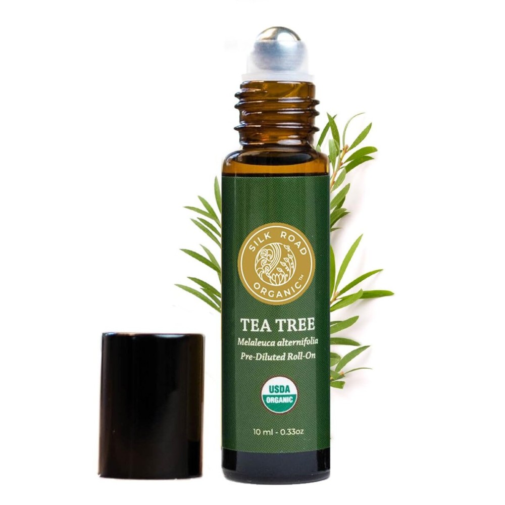 Silk Road Organic Tea Tree Essential Oil Roll On, 100% Pure USDA Certified - Healthy Skin, Toenails, Feet, Body Odor - 10 ml Roller - Always Pure, Always Organic