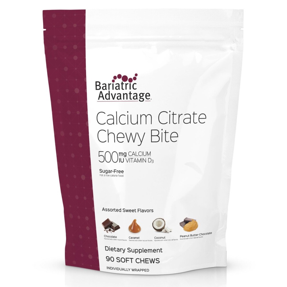 Bariatric Advantage Calcium Citrate Chewy Bites 500 mg - Highly Absorbable & Digestible - Vitamin D3 - Easily Chewable Calcium Supplement - Assorted Sweet Flavor - 90 Count