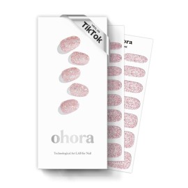 ohora Semi Cured Gel Nail Strips (N Pixie Dust) - Nude, Glitter, Works with Any UV/LED Lamps, Salon-Quality, Long Lasting, Easy to Apply & Remove - Includes 2 Prep Pads, Nail File & Wooden Stick