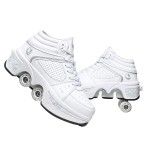 Double-Row Deform Wheel Automatic Walking Shoes Invisible Deformation Roller Skate 2 in 1 Removable Pulley Skates Skating Parkour (White high, US9)
