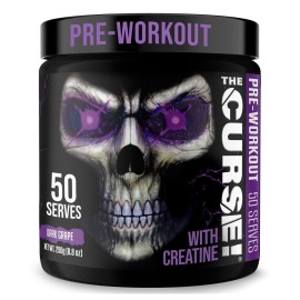 JNX SPORTS The Curse! Pre Workout Powder for Men & Women, Caffeine, Beta-Alanine, Creatine, L-Citrulline, 50 Servings, Dark Grape Flavor - Boost Energy, Strength & Focus