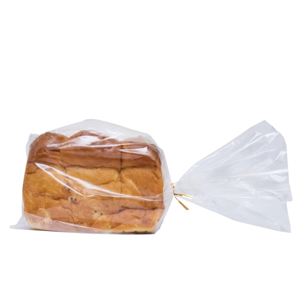 Wowfit Bread Poly Bags, Pack of 100 Entirely Transparent Clear Bakery Storage for Handmade Loaf Packaging, Includes 100 Gold Twist Ties