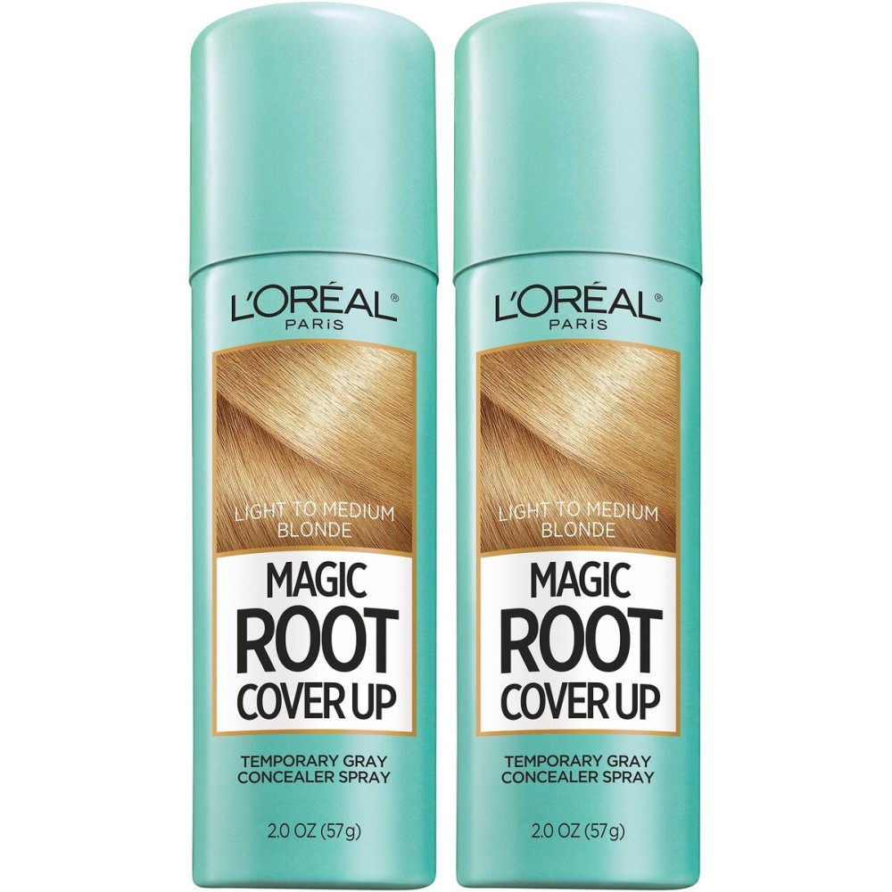 L\'Oreal Paris Hair Color Magic Root Cover Up Temporary Colored Concealer Spray for Gray Roots, Lightweight formula, Ammonia and Peroxide Free, Light to Medium Blonde, 2 count