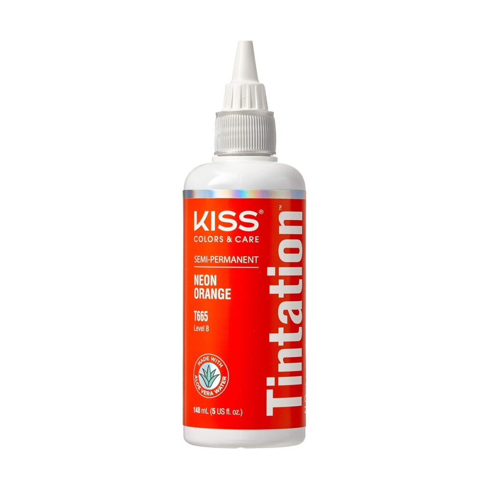 Red by Kiss Tintation Semi-Permanent Hair Color, Aloe Vera Water Based, Argan Oil, Olive Oil, Collagen & Keratin, Long-Lasting Color Dye (Neon Orange, 5 Fl Oz)