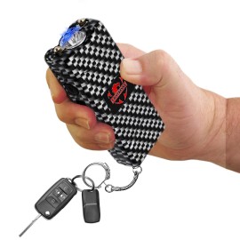 FIGHTSENSE Super Heavy Duty Keychain Stun Gun with Flashlight for Men and Women self Defense Device, Rechargeable Stun Gun, Nylon Holsters (Carbon Fiber)
