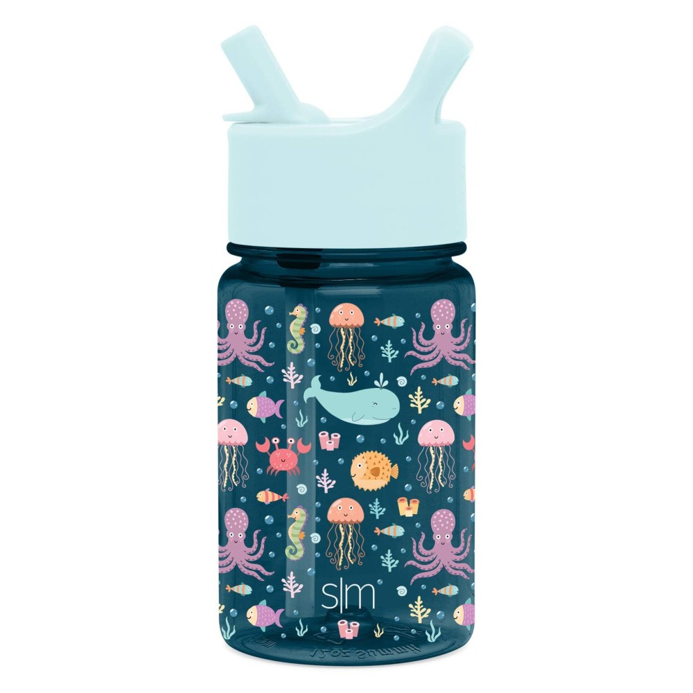 Simple Modern Kids Tritan Plastic Summit Water Bottle | 12 oz BPA-Free Cup with Covered Leak Proof Straw Lid for Girls, Boys, Toddlers | Under the Sea