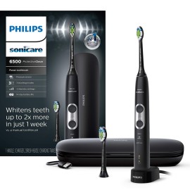 Philips Sonicare ProtectiveClean 6500 Rechargeable Electric Toothbrush, with Pressure Sensor, 3 Cleaning Modes, SmarTimer and QuadPacer, 14-Day Battery Life, Charging Travel Case, Black, HX6462/08