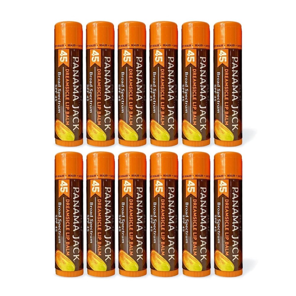Panama Jack Sunscreen Lip Balm - SPF 45, Broad Spectrum UVA-UVB Sunscreen Protection, Prevents & Soothes Dry, Chapped Lips, Dreamsicle, 12-pack