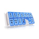 Weekly Pill Organizer 7 Day 2 Times a Day Extra Large, Quick Fill 2020 Fullicon AM PM XL Daily Pill Cases Pill Box with Detachable Base - White/Blue (Patent Registered)