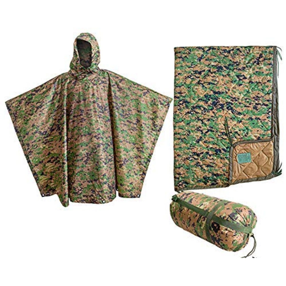 USGI Industries Military Style Poncho | Lightweight Tactical Multi Use Rip Stop Camouflage Rain Poncho | Perfect for Hiking, Hunting, Emergency Tent, Survival (2-Pack Marpat Gear)
