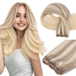 Easyouth Weft Hair Extensions Sew in Hair Extensions Real Human Hair Ash Blonde to Blonde Silky Smooth Sew in Weft Hair Extension Human Hair 18 Inch 100G